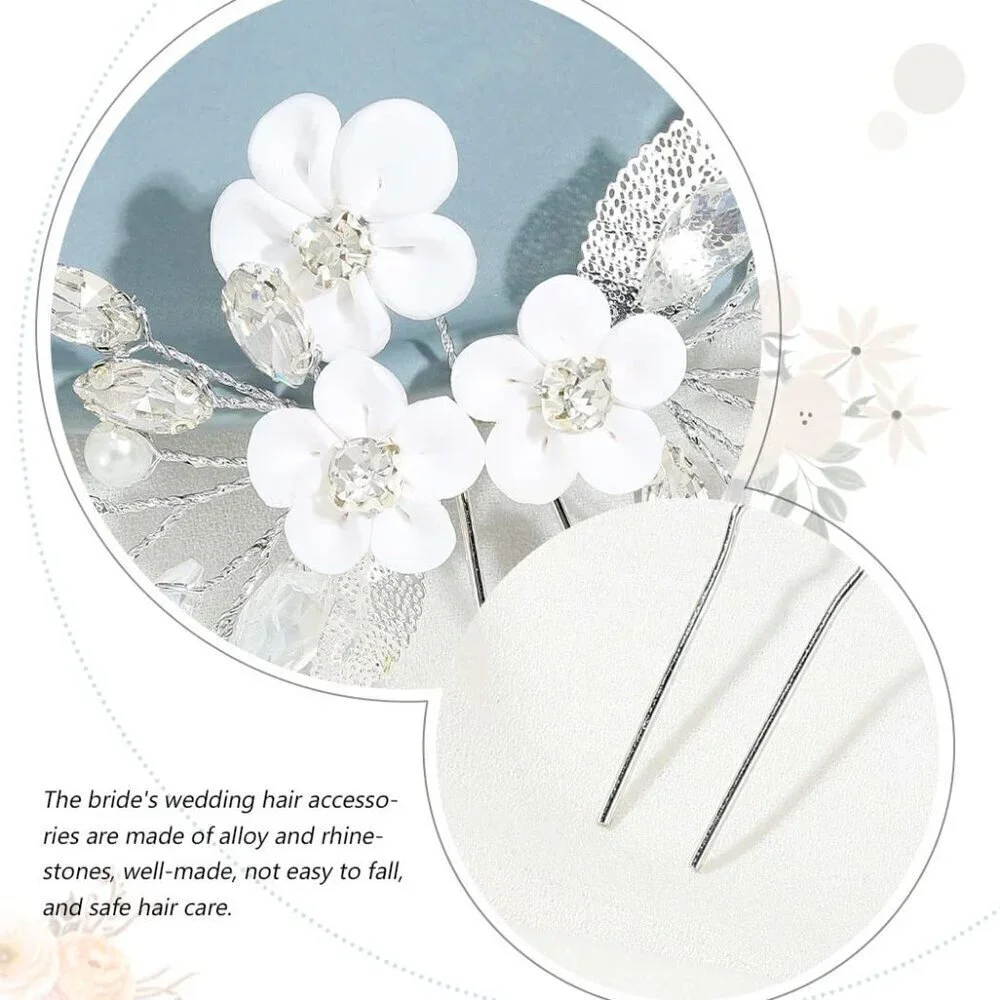 Flower Bride Wedding Hair Pins Silver Rhinestone Bridal Hair Pieces Pearl Hair C